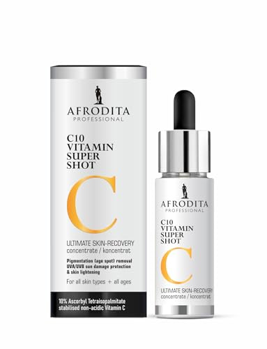 Afrodita Professional C10 Vitamin Super Shot Serum | 10% stabilisiertes Vitamin C Gesichtsserum gegen Pigmentflecken | Aufhellendes Anti-Aging Serum mit Glow-Effekt für alle Hauttypen 30 ml