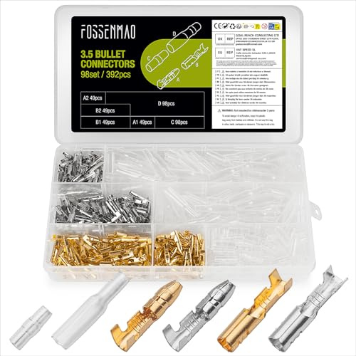 Set da 98/392 connettori circolari, connettori per cavi in ottone, terminali per proiettile da 3,5 – 3,9 mm, doppia spina circolare, set di connettori elettrici con copertura isolante, manicotti