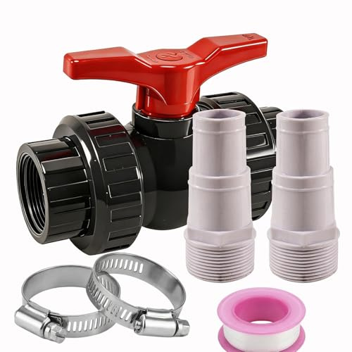 Huixplore PVC Kugelhahn 50mm mit Schlauchverbinder - Pool Absperrhahn, Inkl. 1 1/2 Zoll Absperrventil, 2X Schlauchtülle 32-38mm, Schlauchklemmen - Für Poolverrohrung Teich Entwässerung Bewässerung