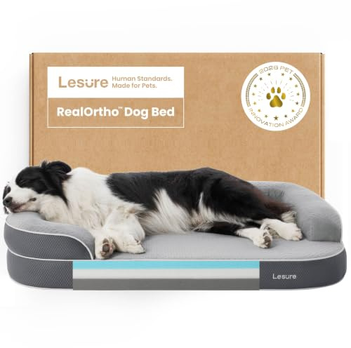 LE SURE RealOrtho™ Orthopedic Dog Beds - Large Memory Foam Dog Sofa, 106cm | Premium 3-Layer Supportive Foam Pet Sofa Couch, Senior Joint Support with Waterproof Washable Cover for Deep Sleep, Grey