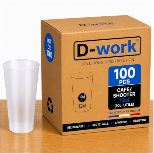 Lot de Gobelets Réutilisables 12 cl (10 cl utile) en Polypropylène Sans BPA, Verres Translucides Résistants, Idéal Soirée, Bar, Événement, Recyclables et Lavables - D-Work