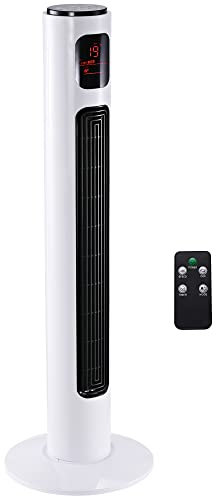 HOMCOM 38'' Freestanding Tower Fan, 3 Speed 3 Mode, 12h Timer, 70 Degree Oscillation, LED Panel, 5M Remote Controller, White