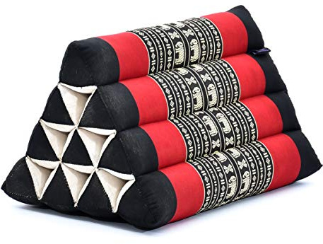 Leewadee Triangle Cushion – Comfortable Backrest for TV or Reading, Incline Pillow for Relaxing Made of Kapok, 20 x 13 x 13 inches, Black Red