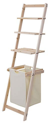 Estantería escalera HWC-B59, estantería Laundry para la ropa, cesta de la ropa, estantería de madera, estantería de baño, estantería escalonada, abeto, 152 x 41 x 35 cm, 39 l