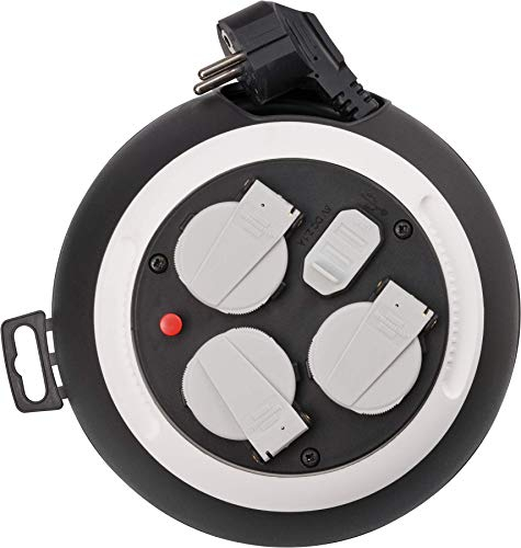 Brennenstuhl Comfort Line Kabelbox 3-fach mit USB/Mini-Kabeltrommel (Kabeltrommel mit USB-Ladefunktion, 3m Kabel, Made in Germany) schwarz/weiß