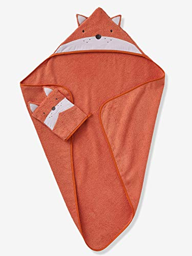Vertbaudet Set aus Badetuch und Waschhandschuh,Fuchs orange/Fuchs 100X100