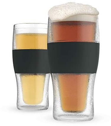 Host Freeze - Lot de 2 verres à bière de 47 cl, verres à pinte à double paroi plastique contenant un gel réfrigérant, Noir
