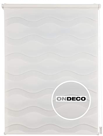ondeco Duo Rollo Wave ohne Bohren, Klemmfix für Fenster innen, Seitenzugrollo Klemmen Sichtschutz Sonnenschutz, lichtdurchlässig und Blickdicht Weiß 120x160 cm