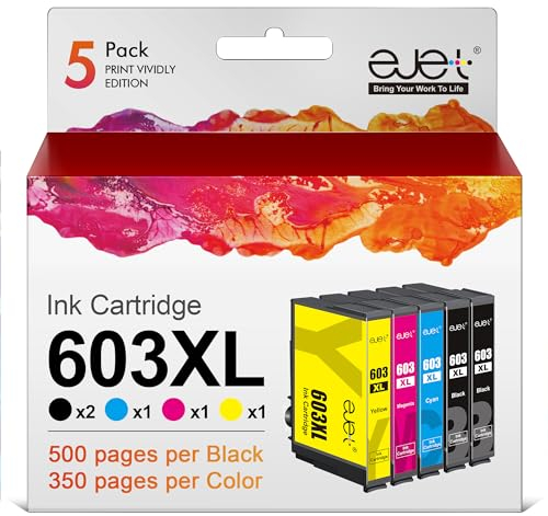 ejet 603XL Druckerpatronen Kompatibel für Epson 603 XL Multipack Patronen für Expression Home XP-3100 XP-3105 XP-2100 XP-2105 XP-4100 XP-4105 Workforce WF-2830 WF-2835-WF 2850 (5er-Pack)
