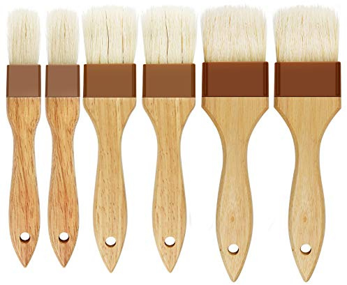 6 Pieces Pastry Brushes Basting Oil Brush for Cooking with Boar Bristles and Beech Hardwood Handles for Spreading Butter Cooking Baking BBQ Oil Brush(1 inch, 1.6 inch, 2inch)