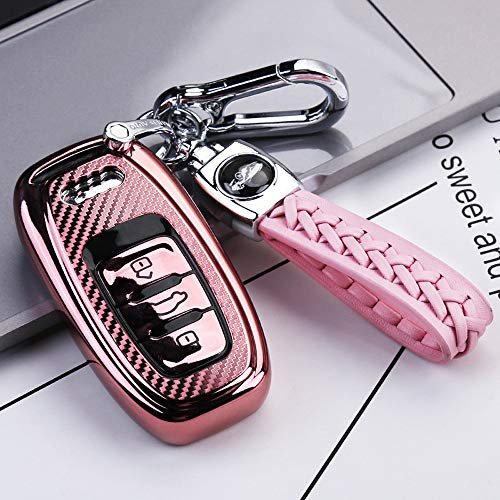 ontto Smart Autoschlüssel Hülle Cover für Audi A4 A5 A6 A7 A8 RS4 RS5 RS6 RS7 Q5 Q8 R8 S4 S5 S6 S7 2016 2015 2014 Schlüsselhülle Schlüsselanhänger TPU Schlüssel Schutz Etui Case 3 Tasten-Rosa