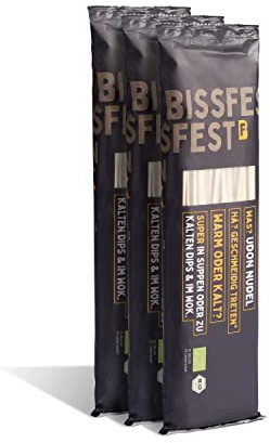 bissfest BIO Udon Nudeln 750 g (3 x 250 g) - Extra teigige asiatische Nudeln für japanische Suppen oder Wok Gerichte - Vegan