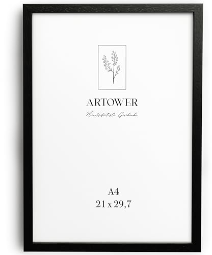 Artower® Bilderrahmen für DIN A4 21 x 30 cm Schwarz Holz Dünner Rahmen | Posterrahmen Groß Vintage Collage | Picture Frame Black Wood 21 x 29,7cm | Holzbilderrahmen Poster Rahmen Echtholz