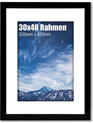 wyewye 30x40 cm Bilderrahmen 1 Stück, Holz-Bilderrahmen mit Passepartout für 30x40 cm Druck, Kunststoff für Wand, Klassischem Design, Perfekt zum Verschenken, Schwarz