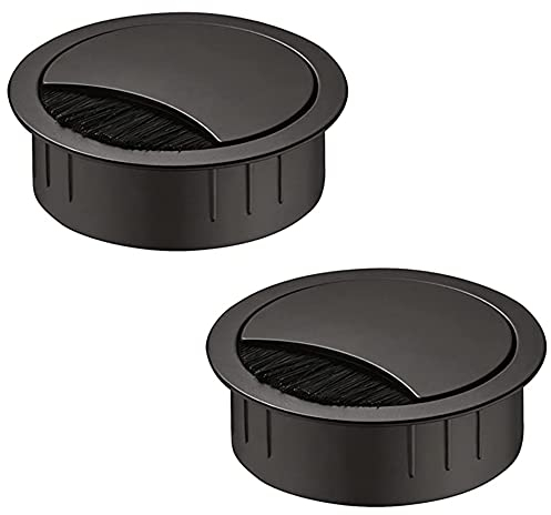 Gedotec Kabeldurchführung Schreibtisch Kabeldurchlass schwarz - Samos | Metall Kabelführung zum Eindrücken | Kabeldose Bohr-Ø 60 mm | 2 Stück - Stahl Kabelausgang rund für Büromöbel, Tisch, Wohnmobil