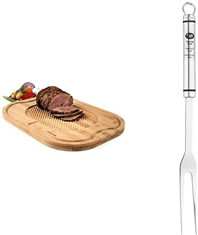 Salter BW07271 Bamboo Wooden Carving Chopping, Serving Board/Platter Roasts & Joints, 40 x 30 cm & Tala Stainless Steel Fork, 2 Prong Carving Fork Ideal for Holding Roasted Meats Steady