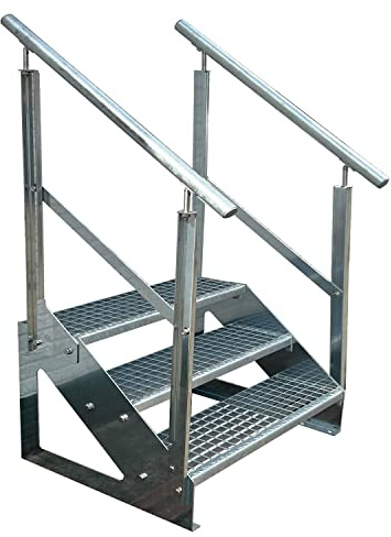 Kaminbau Mierzwa Premium trappa fristående, 3 trappsteg dubbelsidigt räcke (bredd 800 mm) (höjd 57 cm), väderbeständigt rutnät, trädgårdstrappa