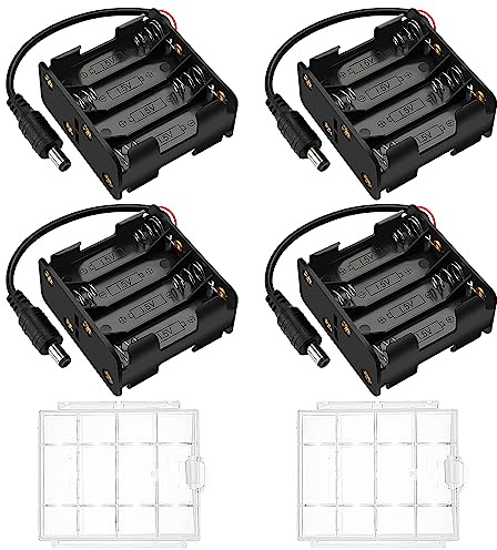 4 Stycken 8 x 1.5V AA Batterihållare, KUOQIY 12V Batteri Förvaringslåda med DC-Kontakt, med Cell Batteri Förvaringsfodral Hållare Låda