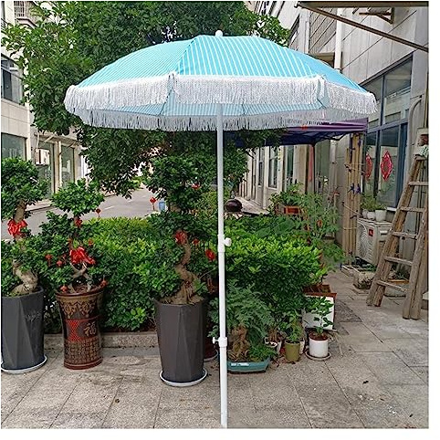 NOIRDA Parasol Pliant Extérieur, Parasol De Jardin Portable, Parasol À Rayures Bleues Et Blanches 1,6 M, Hauteur Réglable, Parasol De Terrasse À Baldaquin Rond
