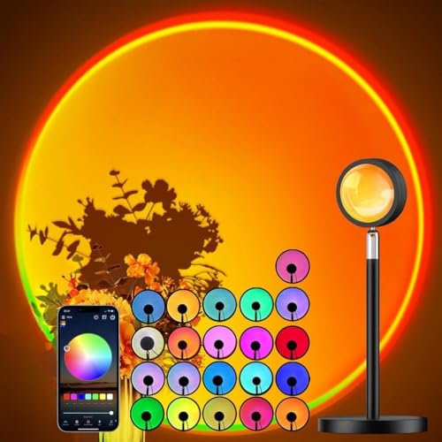 Blarie Sunset Lamp 16 Colores en 1 - App + Mando Control Remoto, Rotación 360º, Lampara LED RGB Puesta de Sol Rainbow Lamp Luz Ambiente Dormitorio Luces Atardecer
