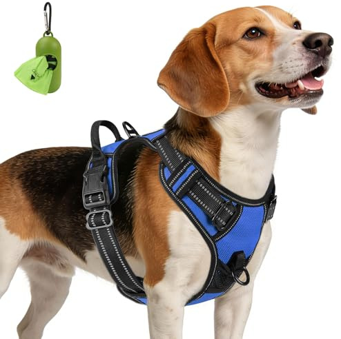 Joytale No Pull Dog Harness Medium Sized Dog, Reflective Pet Vest with Front Clip, Adjustable Soft Padded Harnesses with Easy Control Handle for Training and Walking, Navy Blue, M