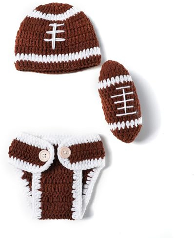 MdouLy Baby Photography Props Football Cap Newborn Boy Girl Photo Shoot Outfits Crochet Costume Infant Knitted Hat Sets