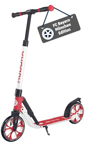 FC Bayern München HUDORA BigWheel® 205 Advanced Scooter - Aluminium-Roller für bis zu 100kg - Höhenverstellbarer & zusammenklappbarer Tretroller - Kick-Scooter für Kinder/Jugendliche & Erwachsene