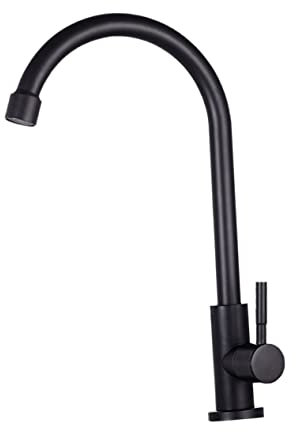 jojofuny Rubinetto Cucina Inox Rotante Singolo in Acciaio Inox Resistente Facile Installazione Per Lavelli Domestici Design Nero Opaco Antivandalo