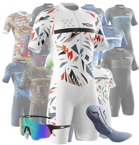 Tuta da Triathlon a Maniche Corte da Uomo,Ciclismo Body Skinsuit All'aperto Sportswear Abbigliamento Triathlon per Nuoto/Corsa/Ciclismo+Polarizzati Occhiali da Ciclismo... (Typ-1,M)