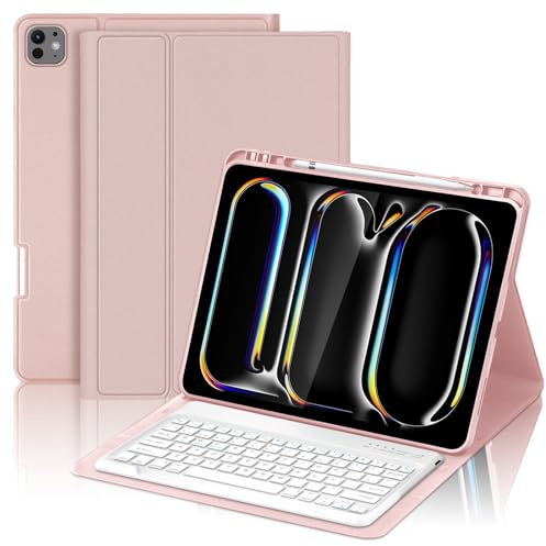 FOGARI Funda Teclado para iPad Pro 13 M4/M5 2024/2025 | Español Ñ Teclado Bluetooth Magnético Funda con Portalápices para iPad Pro 13 M4/M5 (A2925/A2926/A3007), Oro Rosa