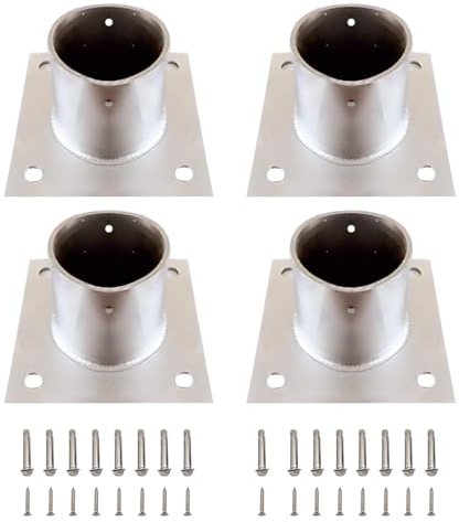 Aufschraubhülse Kit aus Edelstahl Anti-Rost Pfostensockel für Draußen Runde Pfosten Bodenhülse für Zaun, Briefkasten, Terrasse, Pergola Klammern Zaun Kit(Color:4PCS,Size:Diameter: 4.33in; H: 3.94in)