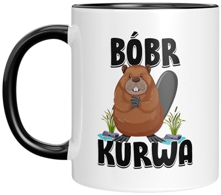 Kaffeetasse mit Motiv - Bobr Kurwa - berühmtes Meme - lustige Geschenkidee - viral - Tasse mit Tiermotiv - Geburtstagsgeschenk - Beaver - Biber - Bober - Schwarz