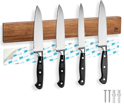 ECENCE Magnetleiste Messer aus edlem Akazienholz - 40cm - Messerhalter zum Kleben oder Schrauben, magnetische Messerleiste mit extra starkem Magnet