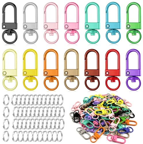 GZhaimai 50 Stück Krallenverschlüsse, Zinklegierung Karabiner Drehbar mit 50 Stück Spaltringe Edelstahl für DIY Taschen Basteln Seil Schlüsselringe(Mischfarbe)