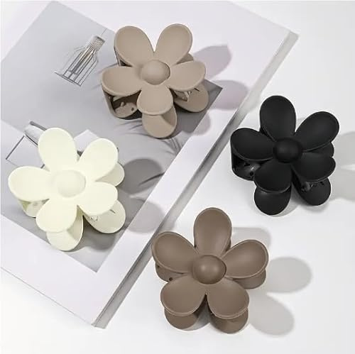 Amie Louise Beauty Supplies 4pcs Solid Colour Frosted Hair Grab Clips, Large Flower Shaped Ponytail Holders claw clips For Women, Kids, Teens & Girls, Strong Hold Hair Clamps for Medium Thick Hair