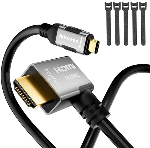 Adoreen Cavo HDMI 4K a 60Hz 2K da USB C a destra ad angolo di 90 gradi, 3,1 m, sottile HDR tipo C 3.1 a HDMI 2.0, cavo adattatore Thunderbolt 3/4 per MacBook, iPhone 16/15, iPad, Galaxy, Surface