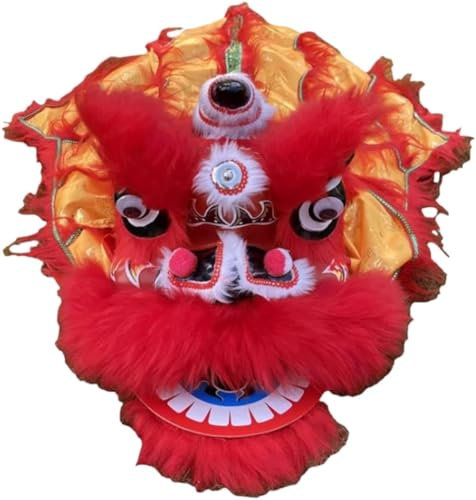 GTOULHH Danse Traditionnelle du Lion Dragon De Danse du Lion De 9 Pouces pour Adultes, Costume De Danse du Lion, Sports De Plein Air, Tête De Danse du Lion Performance de Danse Chinoise(Rot)