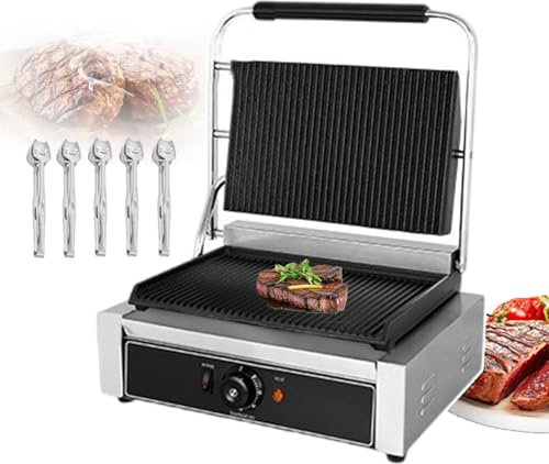 forplubossmmp Electric Sandwich Press Grill 50~300℃ | Deep Fill Toastie Maker 1800W / 2200W | Stainless Steel Sandwich Press with 5 BBQ Tongs | Non-Stick Grooved Grill Design | Easy To Clean,2200W