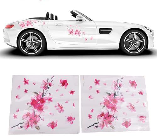 LUCKCDUO Lot de 2 autocollants pour pare-chocs de voiture, motif fleur de cerisier rose, pour pare-brise, moto, camion, bateau, décoration d'intérieur sur fenêtres et murs