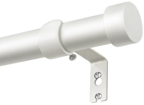 KAMANINA White Curtain Pole 80 to 148 cm, 25 mm Diameter Curtain Poles for Eyelet Curtains, Extendable Curtain Rod with End Cap Finials for Windows