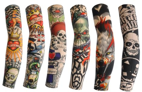 Hinapan 6 Stück Tattoo Ärmel, Tattoo Armstrumpf, UV-Schutz Armstulpen für Männer und Frauen, Temporäre Tätowierung für Karneval, Fasching, Halloween