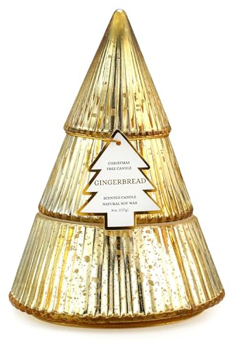 Christmas Tree Candles, Gingerbread Scented Candle, Gold Xmas Tree Shaped Candle, Christmas Home Table Decor Gifts for Women