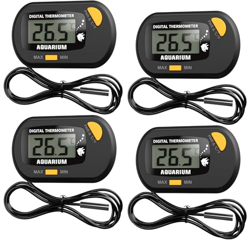 GOEDCH Thermomètre d'aquarium : mini thermomètre numérique LCD avec sonde étanche et ventouse, mini thermomètre numérique pour aquarium, reptiles marins, terrarium, surveillance de la température