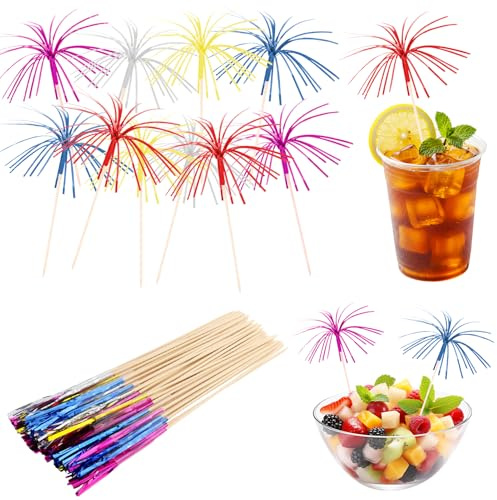 SAMANTHAHALLLTD 50 Stück 23cm Cocktail Feuerwerk Dekoration,Bunt Drink Dekoration Glitzerpalmen Cocktailspieße,Cocktail Deko Feuerwerk Wiederverwendbar,Für Geburtstag,Hochzeit,Party