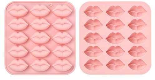 Ipotkitt 2pcs 15 Cavities Lips Theme Silicone Moulds Mouth Shape Baking Tool Mould for DIY Crafts Chocolate Cookies Cake Ice Candy Party Snacks Making