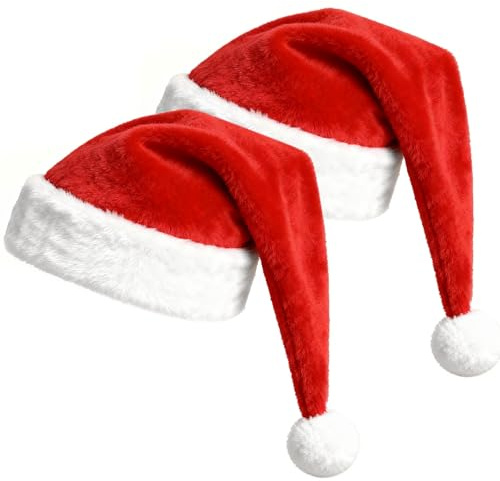 Newthinking Christmas Hats for Adults, 2 Pack Soft Santa Hats with Lining | Red Plush, Double Thickened, Comfortable Soft Liner Fabric, New Year, Festive, Party, Christmas Cosplay, Stage Performance