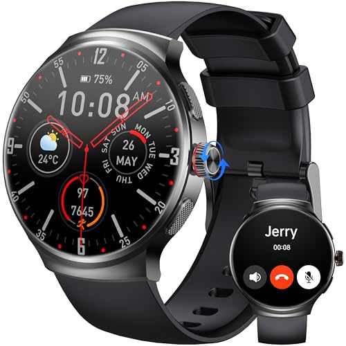 Montre Connectée Homme Femme, Smart watch 1.43 AMOLED avec Appels Bluetooth, Etanche IP68 Montre Sport, Montre rond 100+ Mode Sport avec Podomètre, Cycle Menstruel, Fréquence Cardiaque, Spo2, Noir