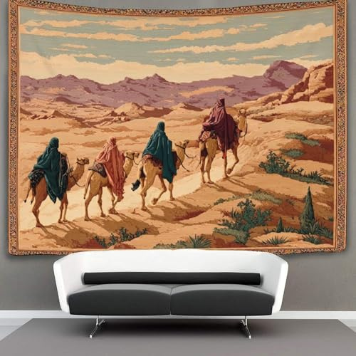 kaiyun Naher Osten, Wüstenszene mit Frauen auf Kamelen Wandteppich, Tapestry Wall Hanging,Wanddeko Für Schlafzimmer Wohnzimmer Wohnheim 100cmx150cm