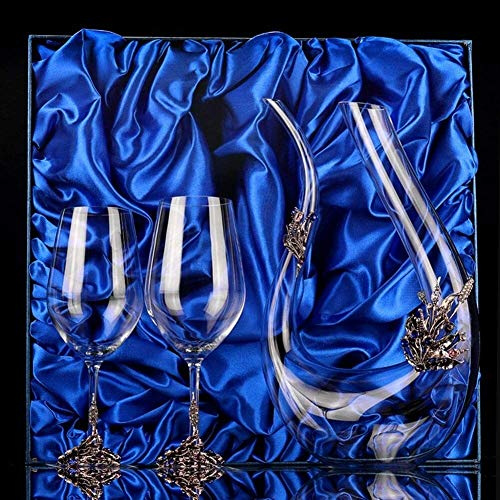 Decanter per Vino Senza Piombo, Set di Accessori in Cristallo, Realizzati a Mano, Lavorazione Artigianale Tradizionale, Bicchiere da Whisky, Regalo di Lusso (Argento n. 2)