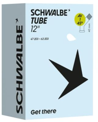 Schwalbe AV1 12x1.75-2.25 (47/62-203) 45° Winkelventil | Zuverlässig luftdicht, 45-Grad-Ventil, robuste Qualität, passend für 12-Zoll-Laufräder